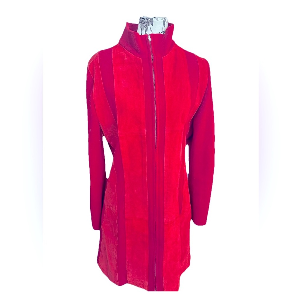 LIPS Red Suede And Knit (mixed Media) zip Jacket Size L Mods Style